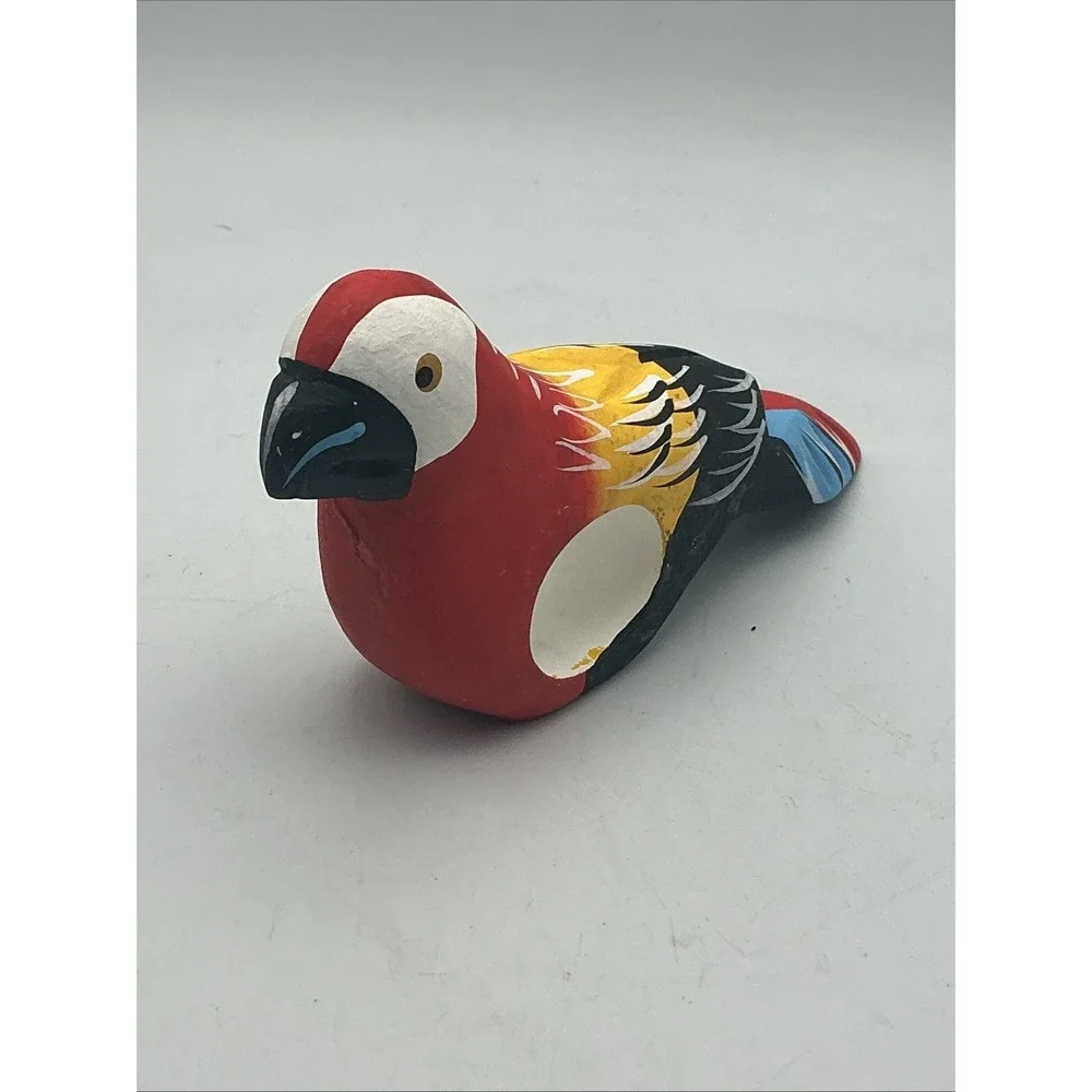 Vintage Wood Parrot Napkin Rings Hand Carved Painted Tropical Tiki Set 6